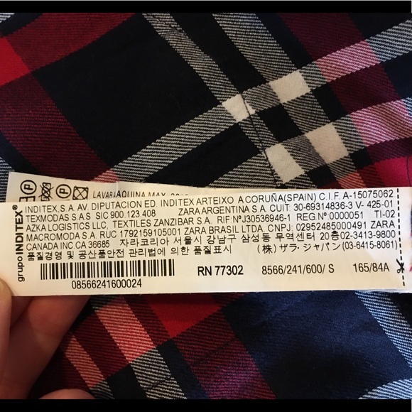 Zara Small Red Navy Plaid Shirt snapped button GUC - Picture 4 of 4